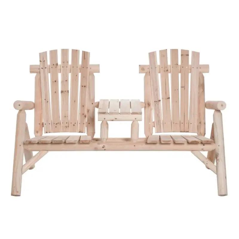 Adirondack Patio 2 Chair Lounger with Center Coffee Table Natural by HomePacific