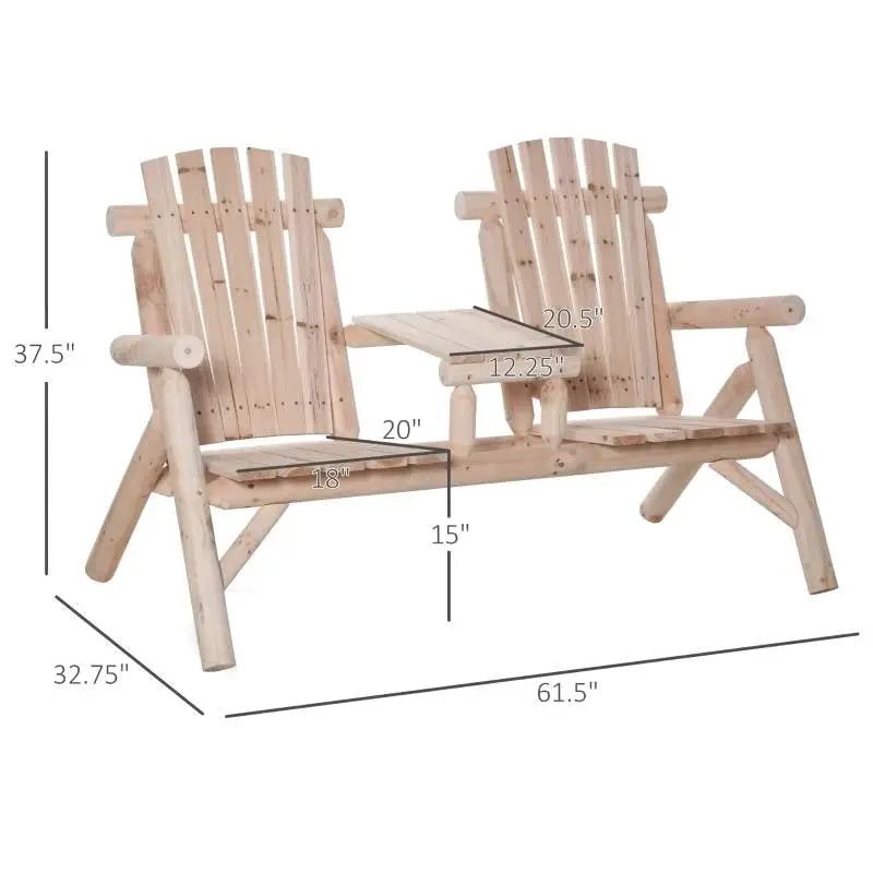 Adirondack Patio 2 Chair Lounger with Center Coffee Table Natural by HomePacific