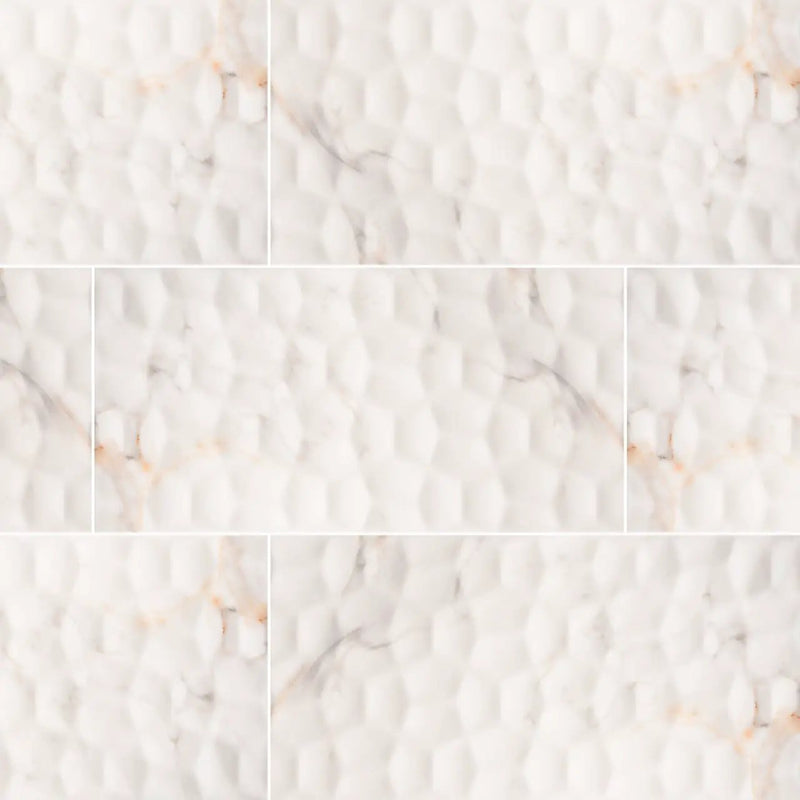 Adella Viso Calacatta 12x24 Satin Matte Ceramic Mosaics N close up