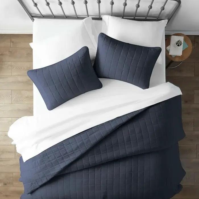 3 Piece Microfiber Farmhouse Coverlet Bedspread Set Navy, Full/Queen by HomePacific