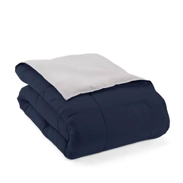 Twin/Twin XL 2-Piece Microfiber Reversible Comforter Set in Navy Blue/Grey by HomePacific
