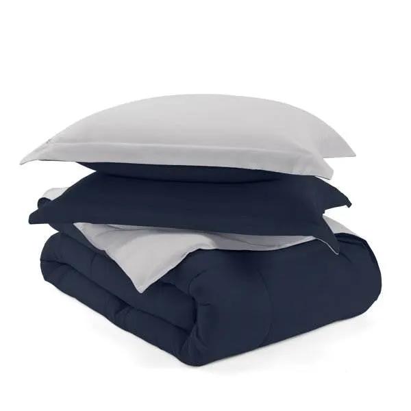 Twin/Twin XL 2-Piece Microfiber Reversible Comforter Set in Navy Blue/Grey by HomePacific