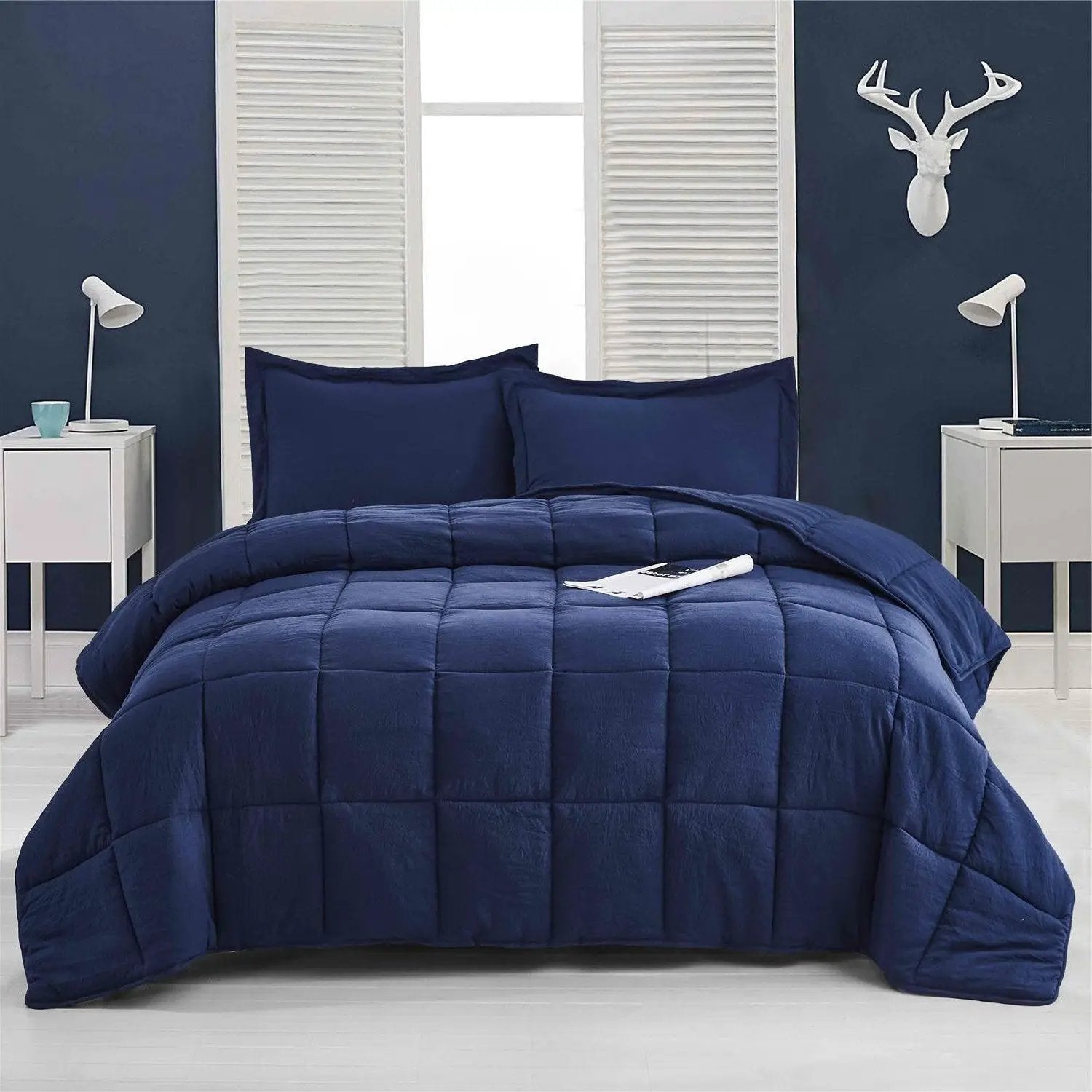 King Size Navy 3 Piece Microfiber Reversible Comforter Set by HomePacific