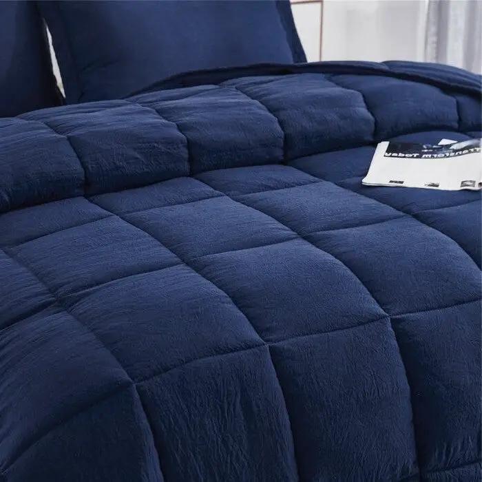 King Size Navy 3 Piece Microfiber Reversible Comforter Set by HomePacific