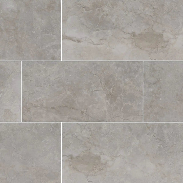 Essentials Ansello Grey Matte Travertine Look Ceramic Tiles 12x24