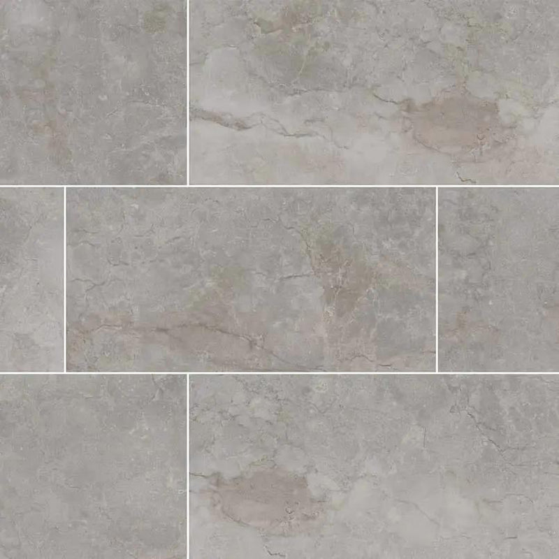 Essentials Ansello Grey Matte Travertine Look Ceramic Tiles 12x24 close up