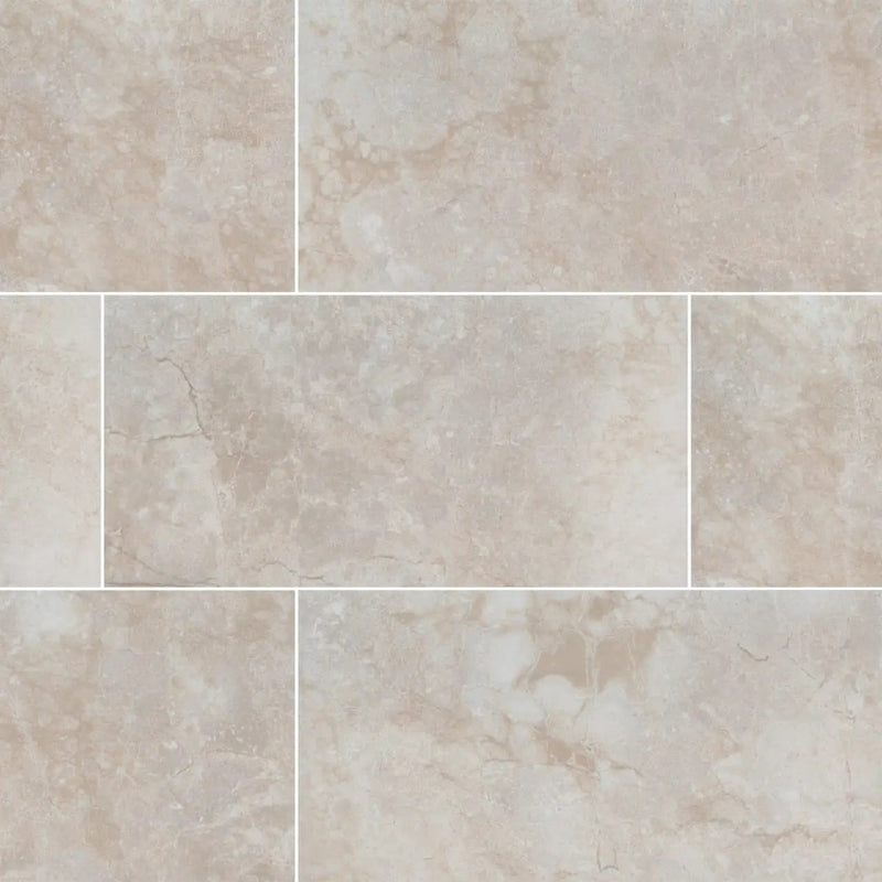 Essentials Ansello Ivory Matte Travertine Look Ceramic Tiles 12x24 close up
