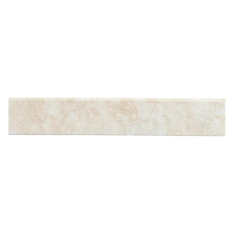 Essentials Ansello Ivory Matte Bullnose Travertine Look Ceramic Moldings 3x18 close up