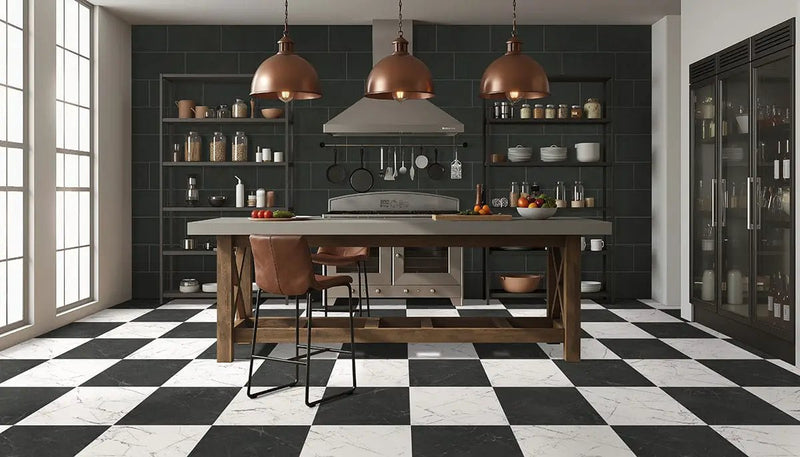 Architecta Graphite Matte Porcelain Tiles 24x48 in a finished room