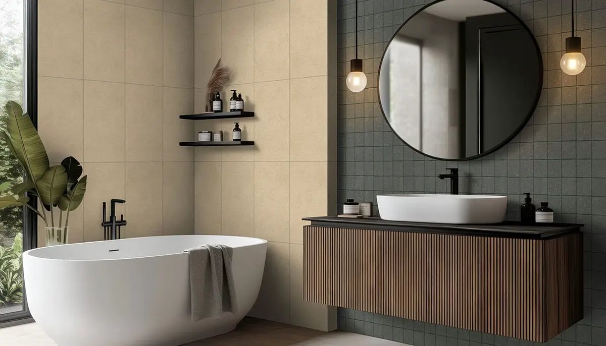 Architecta Graphite Matte Bullnose Porcelain Tiles 2.4x24 in a finished room