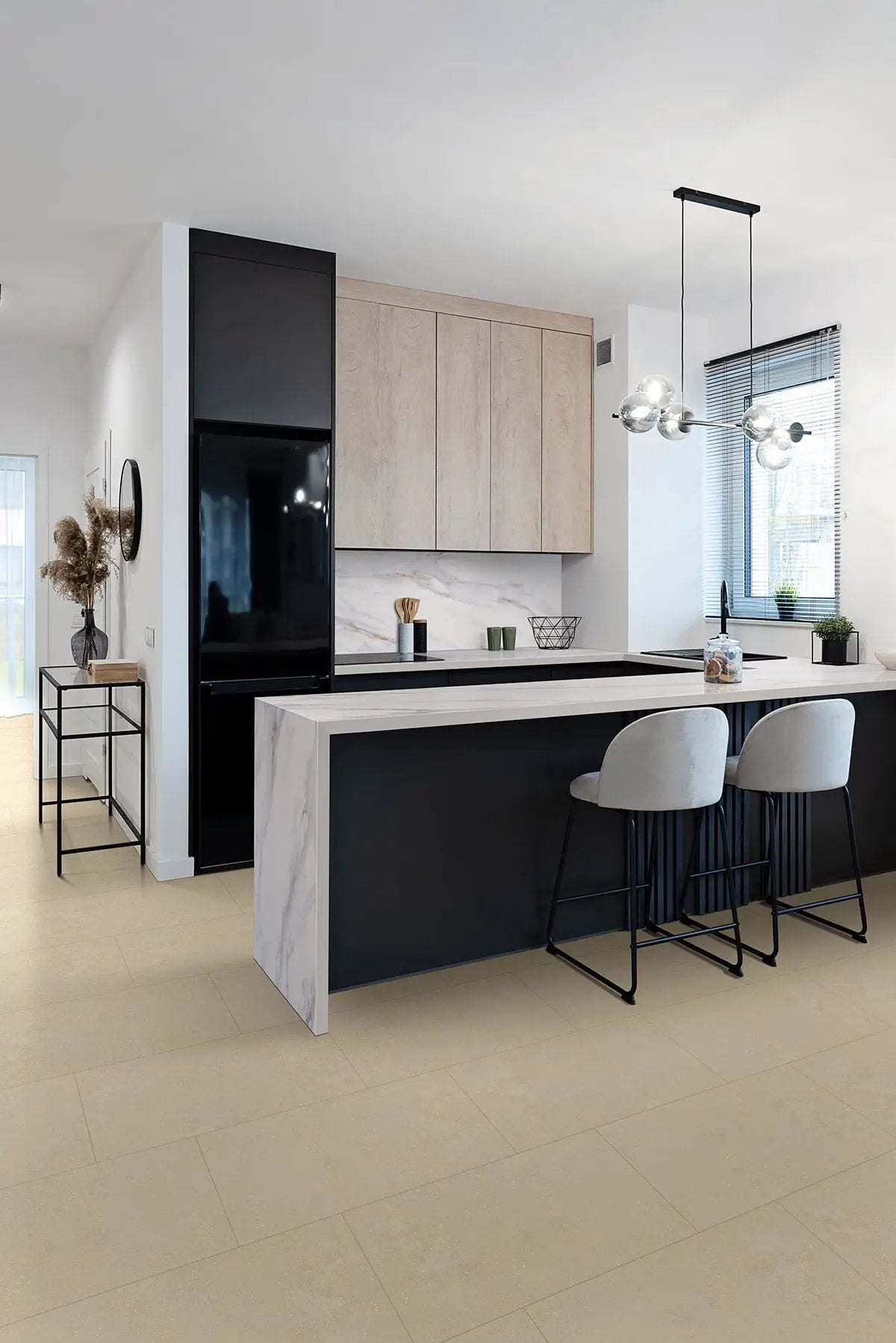 Architecta Greige Matte Porcelain Mosaics 2x2 in a finished room