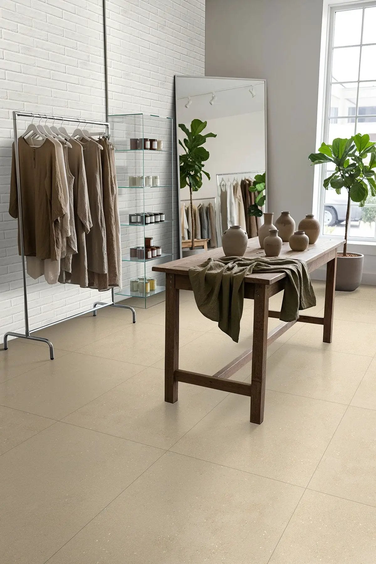 Architecta Greige Matte Porcelain Tiles 48x48 in a finished room