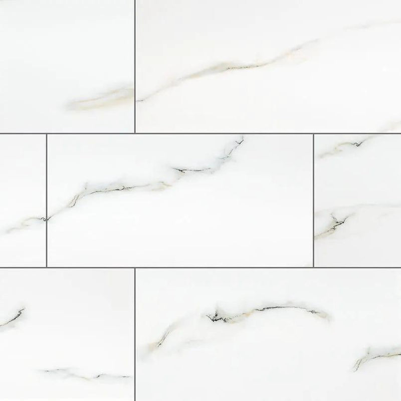 Aria Bianco Polished Marble Look Porcelain Tiles 12x24 close up