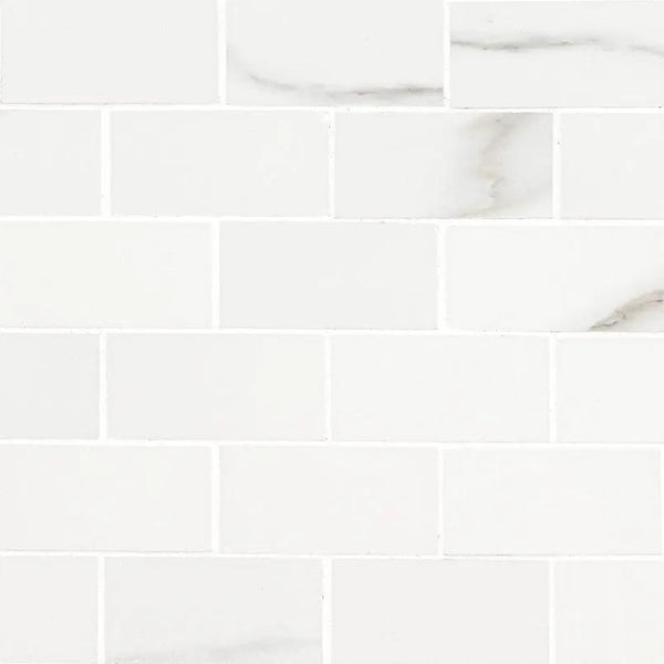 Aria Bianco Polished Marble Look Porcelain Mosaics 2x4