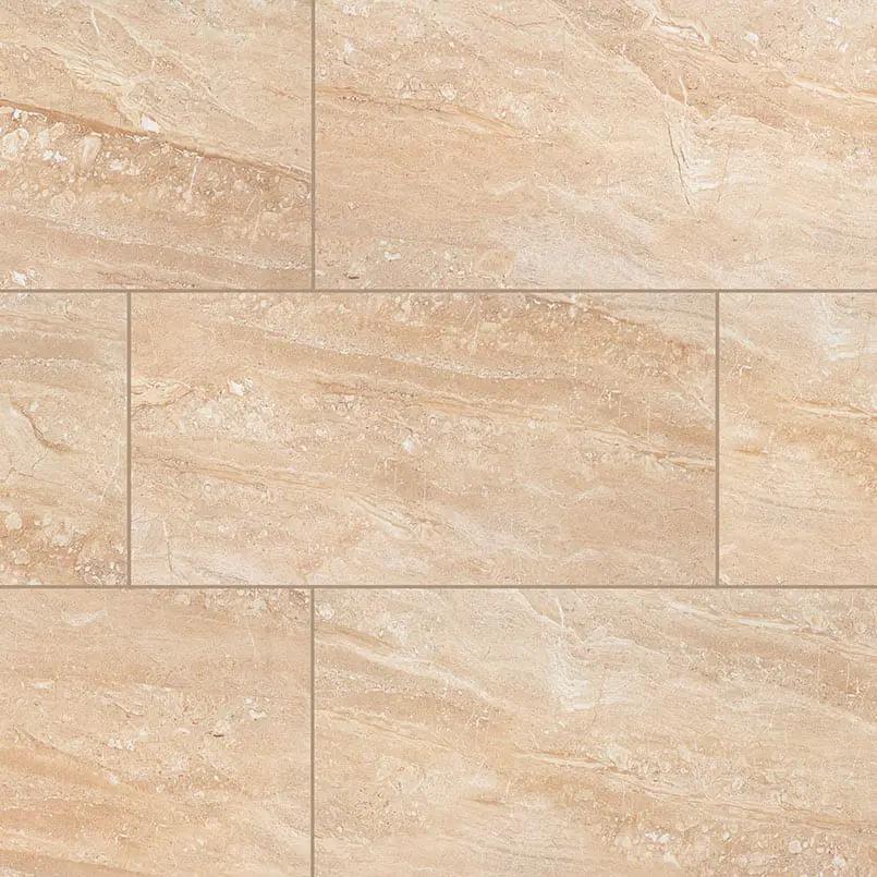 Aria Oro Polished Marble Look Porcelain Tiles 12x24 close up