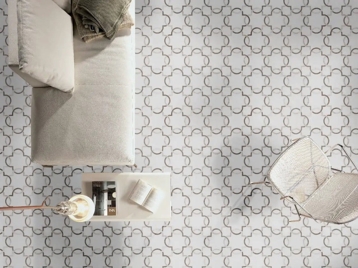 Bianco Quatrefoil Polished 10mm Pattern Marble Mosaics by MSI Surfaces