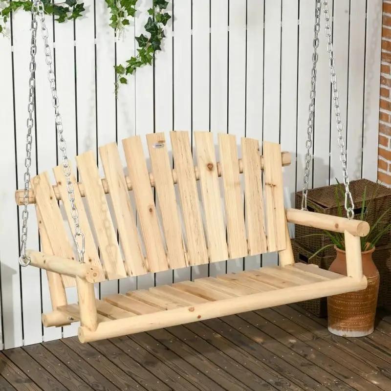 Natural Wooden 2-Seater Hanging Outdoor Porch Swing by HomePacific