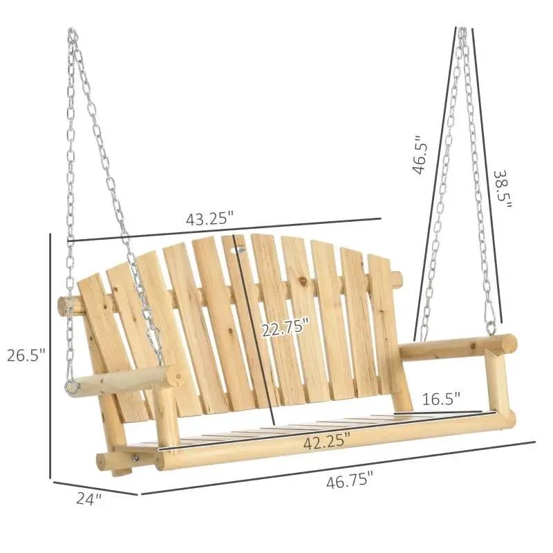Natural Wooden 2-Seater Hanging Outdoor Porch Swing by HomePacific