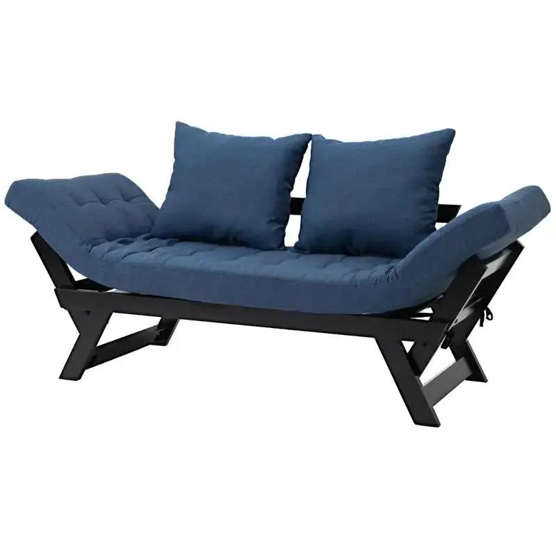 Navy/Black 3 In 1 Convertible Sofa Chaise Lounger Bed with 2 Large Pillows by HomePacific