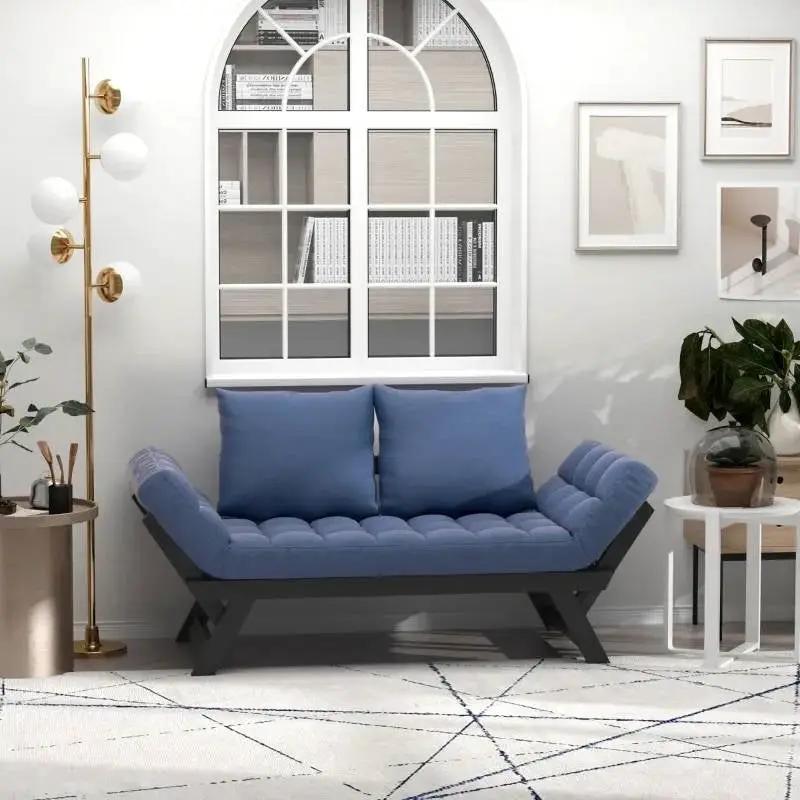 Navy/Black 3 In 1 Convertible Sofa Chaise Lounger Bed with 2 Large Pillows by HomePacific