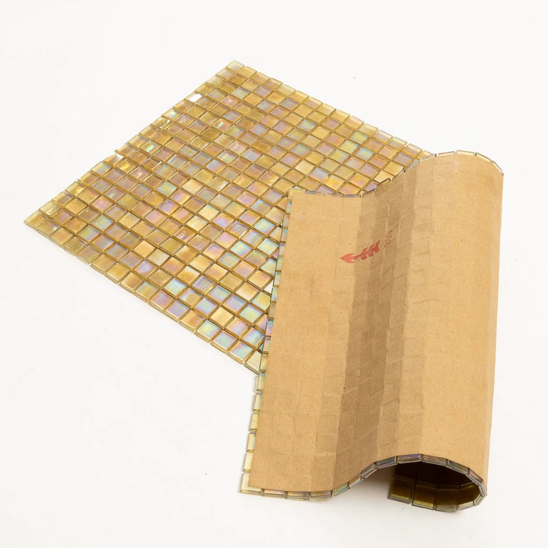Light Shimmer Beige 12x12 Glossy Uniform Square Glass Mosaic Tile (20 pack, 18.69 sq ft/case) by Apollo Tile
