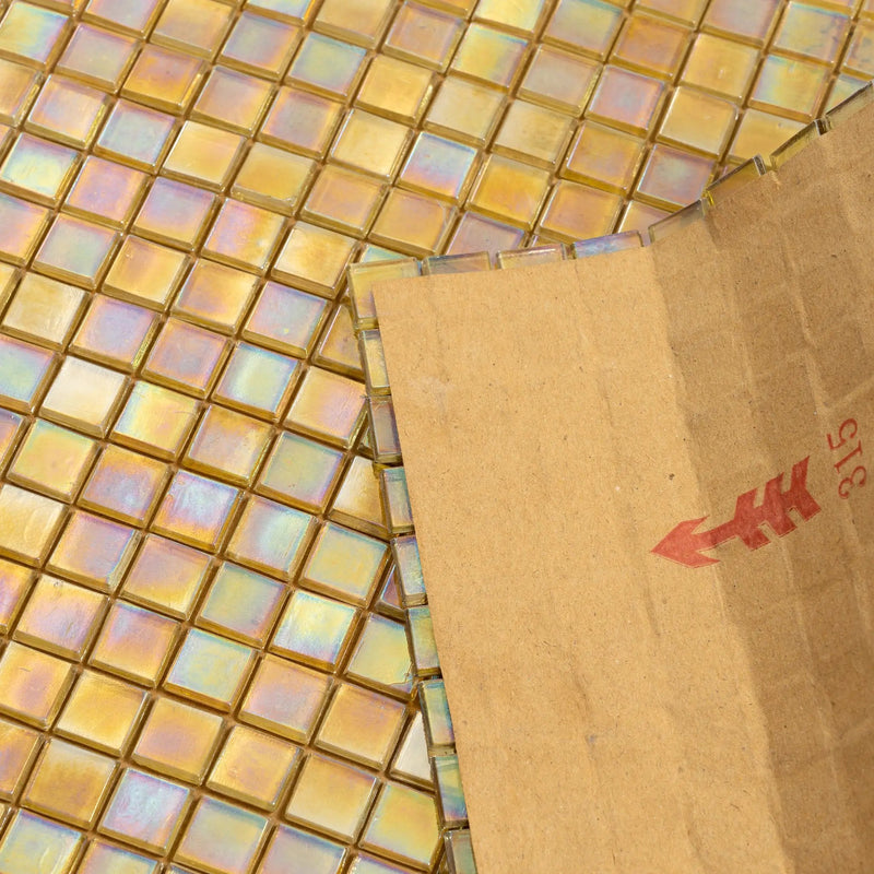 Light Shimmer Beige 12x12 Glossy Uniform Square Glass Mosaic Tile (20 pack, 18.69 sq ft/case) by Apollo Tile