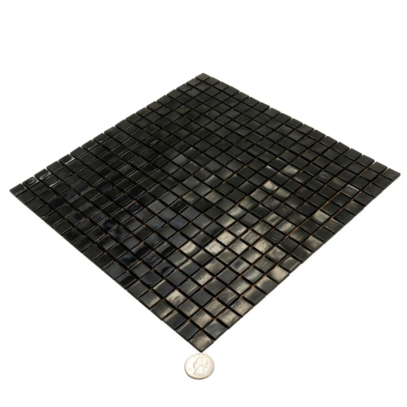 Rich Black 12x12 Glossy Uniform Square Glass Mosaic Tile (20 pack, 18.69 sq ft/case) by Apollo Tile