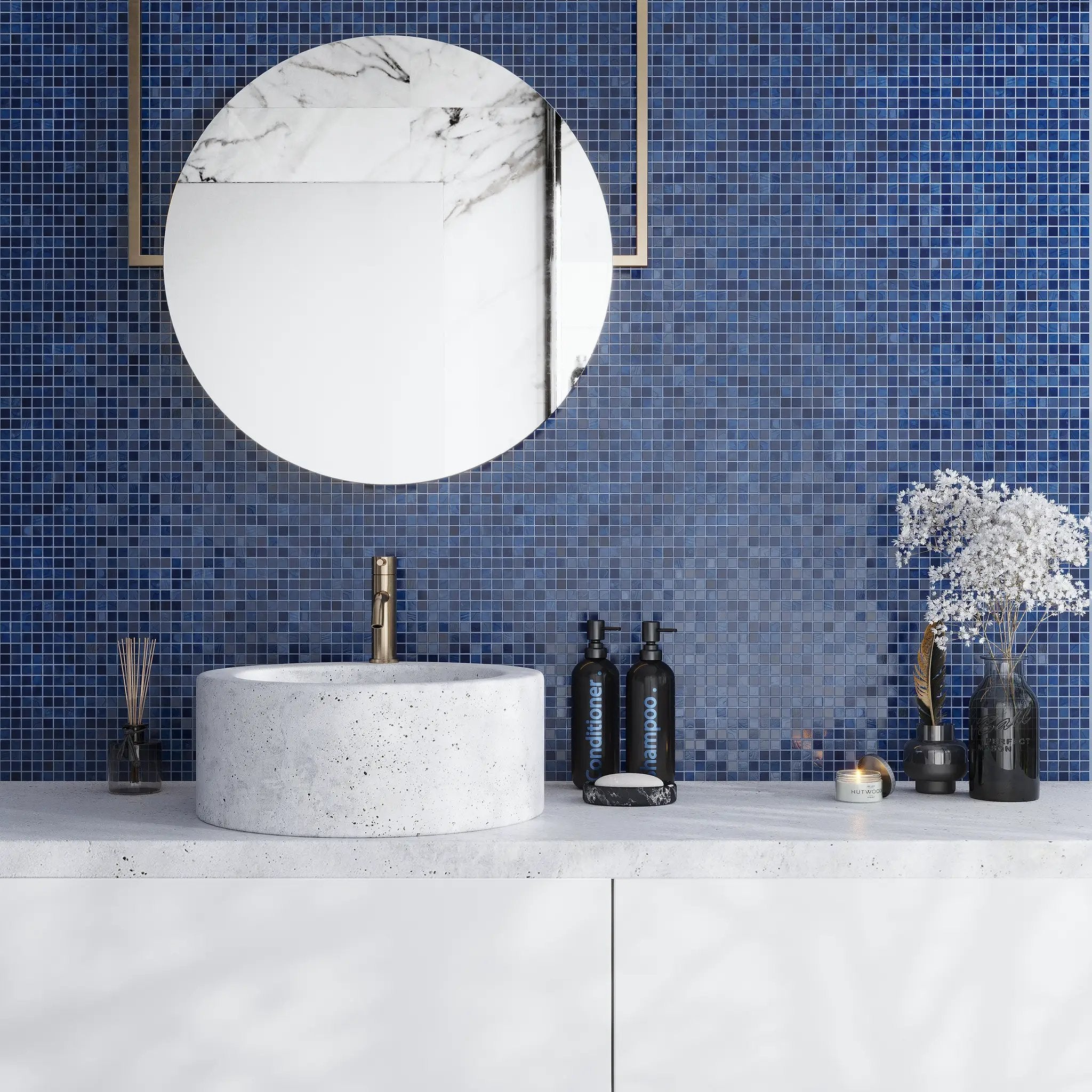 Navy Blue 12x12 Glossy Uniform Square Glass Mosaic Tile (20 pack, 18.69 sq ft/case) by Apollo Tile