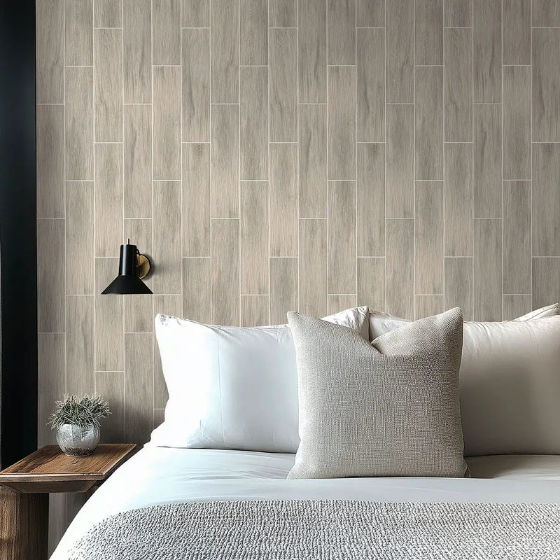 Balboa Ice Matte Wood Look Ceramic Tiles 6x24 in a finished room