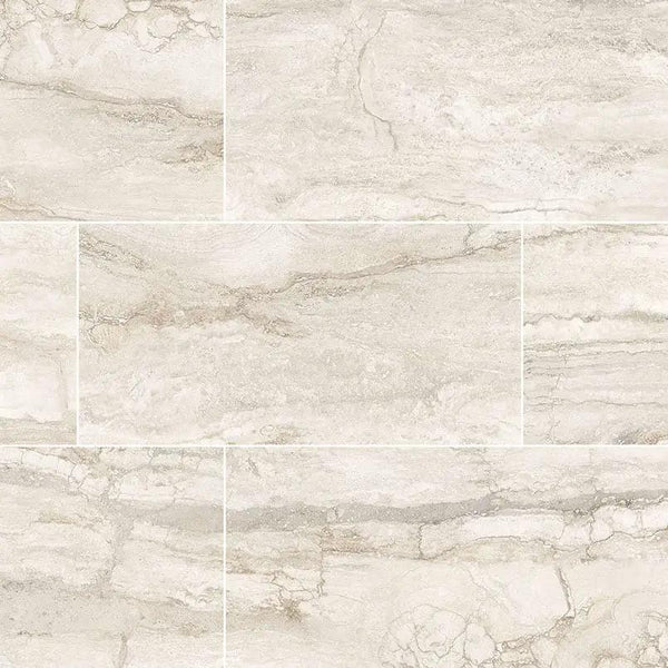 Bernini Bianco Polished Travertine Look Porcelain Tiles 12x24