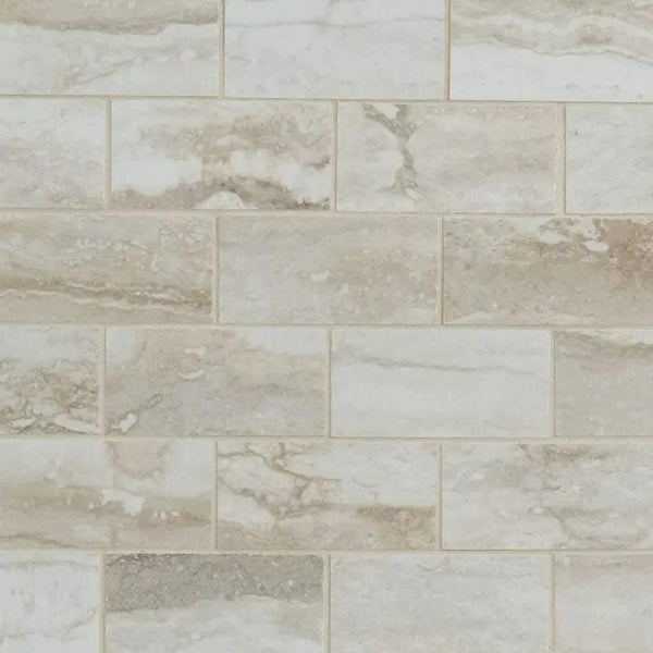 Bernini Bianco Polished Travertine Look Porcelain Mosaics 2x4