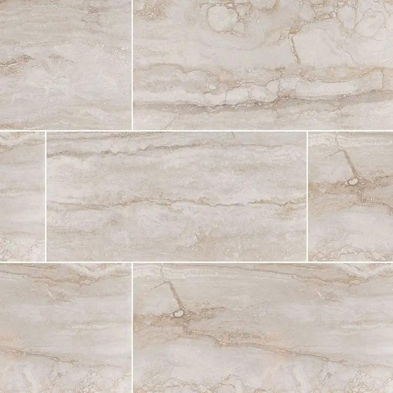 Bernini Camo Polished Travertine Look Porcelain Tiles 12x24 by MSI Surfaces