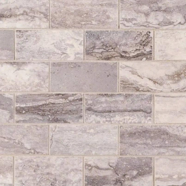 Bernini Carbone Polished Travertine Look Porcelain Mosaics 2x4