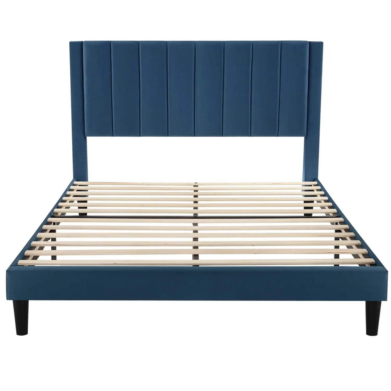 Full size Modern Navy Blue Velvet Upholstered Platform Bed with Headboard by HomePacific