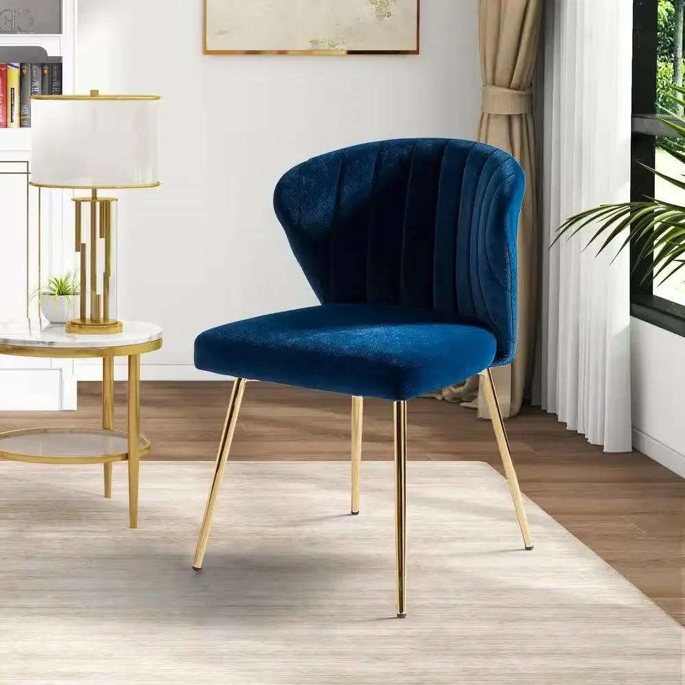 Navy Blue Velvet Upholstered Wingback Accent Side Chair w/ Gold Metal Legs by HomePacific