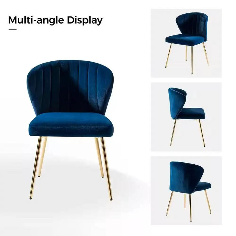 Navy Blue Velvet Upholstered Wingback Accent Side Chair w/ Gold Metal Legs by HomePacific