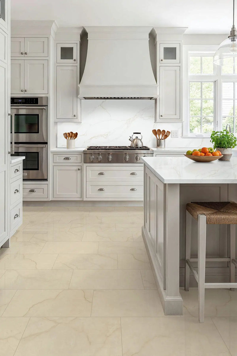 Brighton Crema Matte Porcelain Tiles 24x48 in a finished room