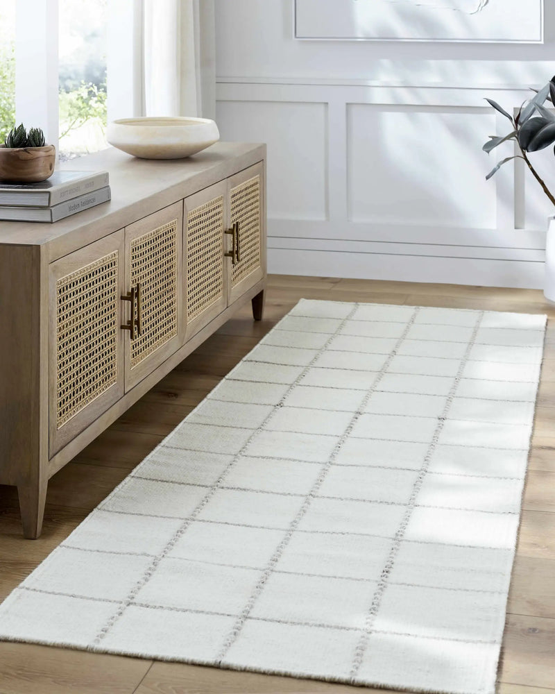 Nissa White Gray Checkered Wool Rug by Boutique Rugs
