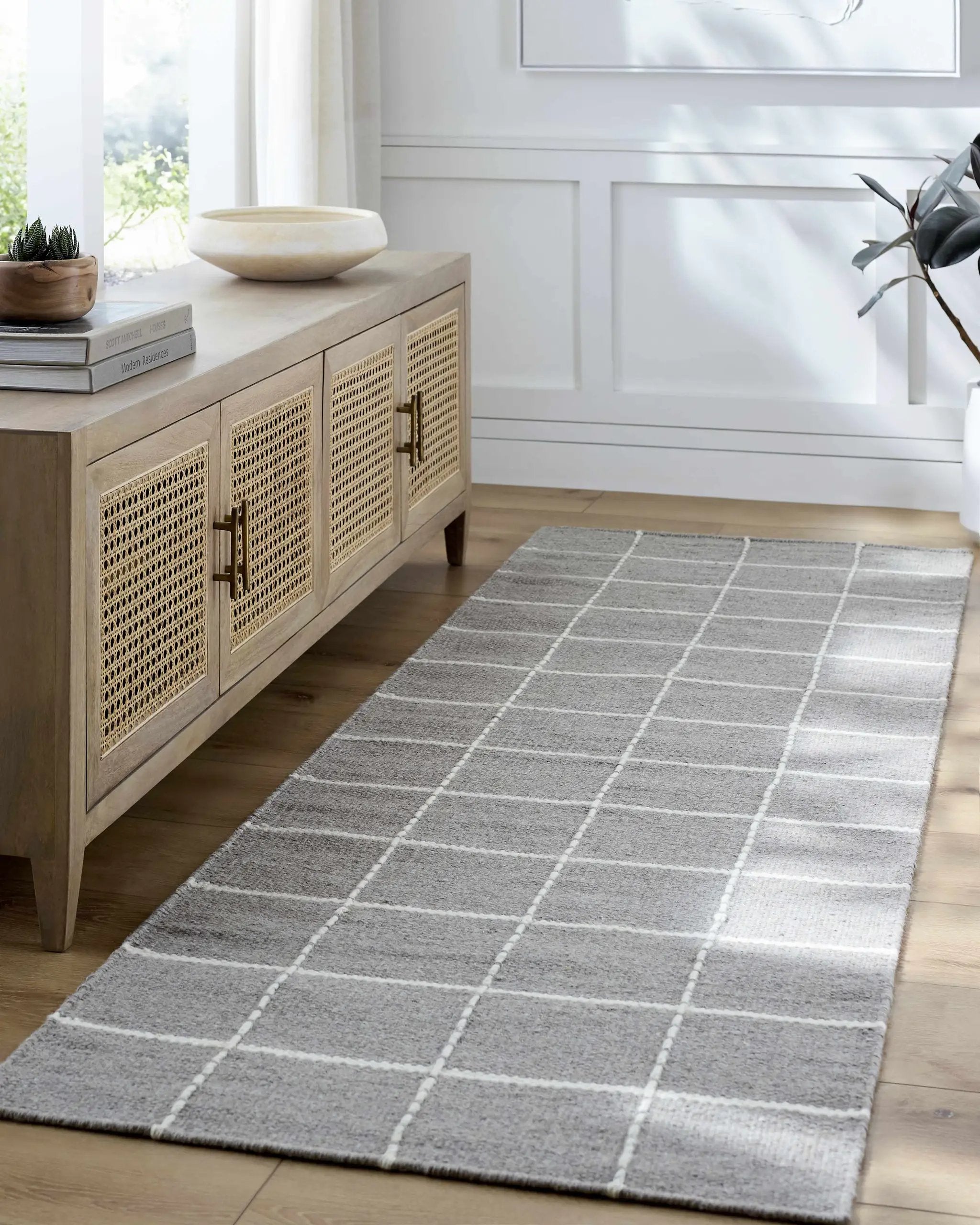 Nissa Gray Checkered Wool Rug by Boutique Rugs