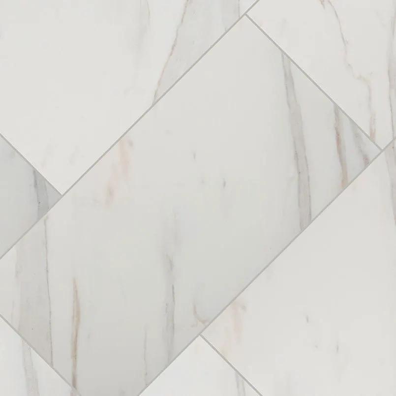 Pietra Calacatta Polished Bullnose Marble Look Porcelain Moldings 3x18 angled view