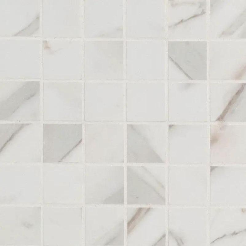 Pietra Calacatta Matte Marble Look Porcelain Mosaics 2x2 0.39 inch close up