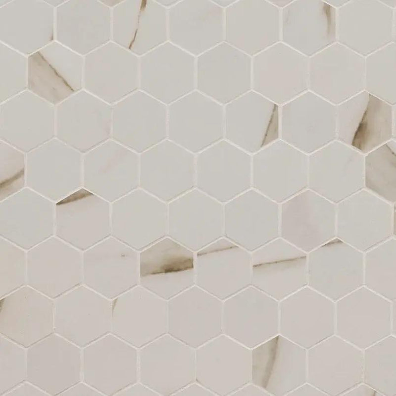 Pietra Calacatta Matte Marble Look Porcelain Mosaics 2x2 0.37 inch by MSI Surfaces