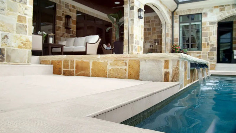 Caldera Blanca Matte Wood Look Porcelain Tiles 8x47 in a finished room