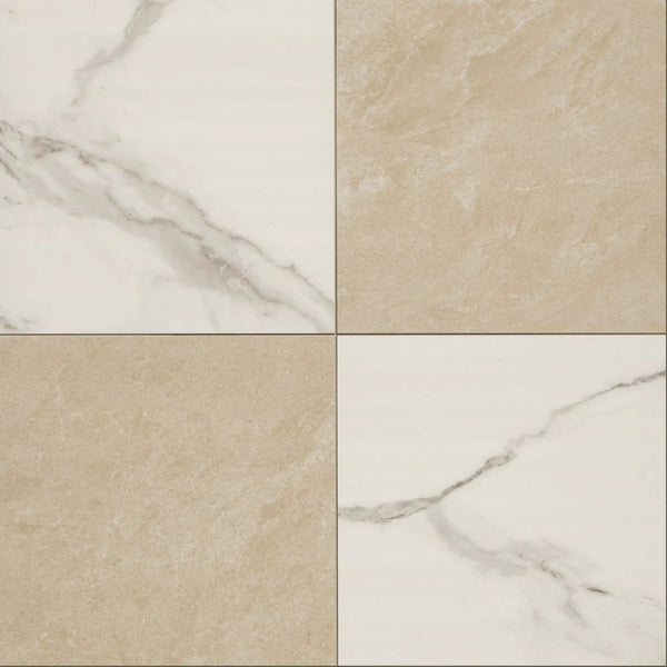 Casa Duet Calacatta Crema Checkered Matte Porcelain Tiles 24x24