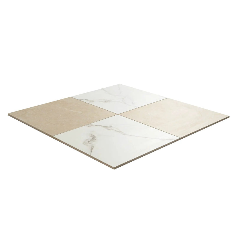Casa Duet Calacatta Crema Checkered Matte Porcelain Tiles 24x24 angled view