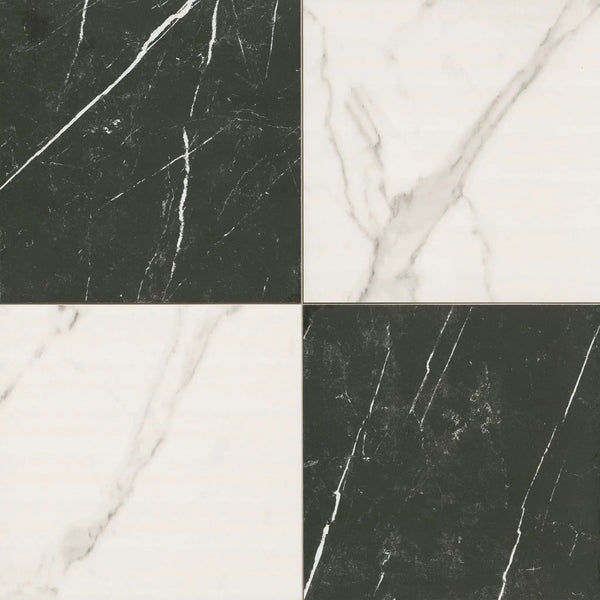Casa Duet Calacatta Marquina Checkered Matte Porcelain Tiles 24x24