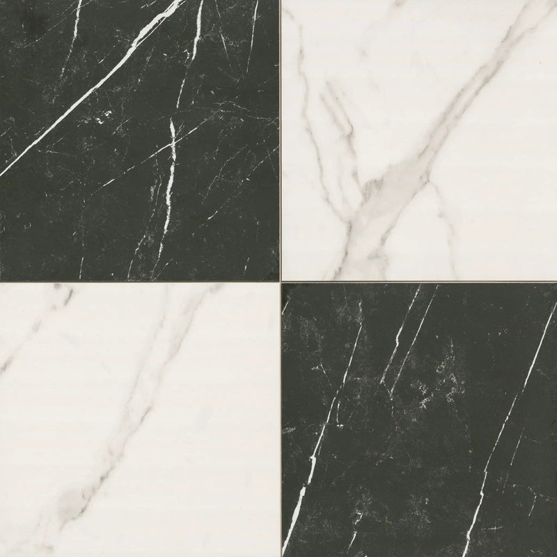 Casa Duet Calacatta Marquina Checkered Matte Porcelain Tiles 24x24 close up