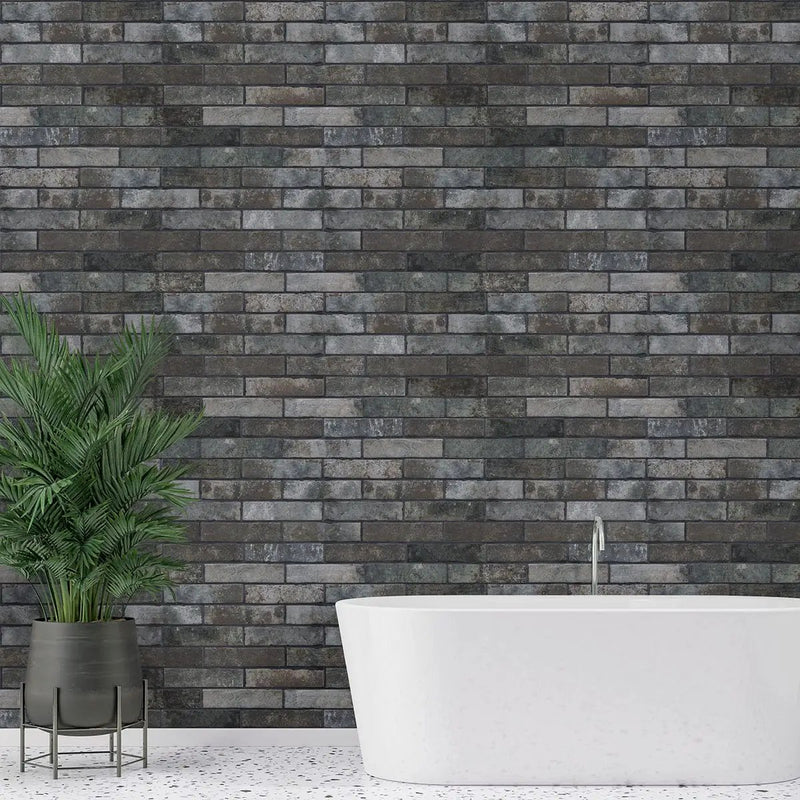 Brickstone Charcoal Brick 2x10 Matte Porcelain Tiles by MSI Surfaces