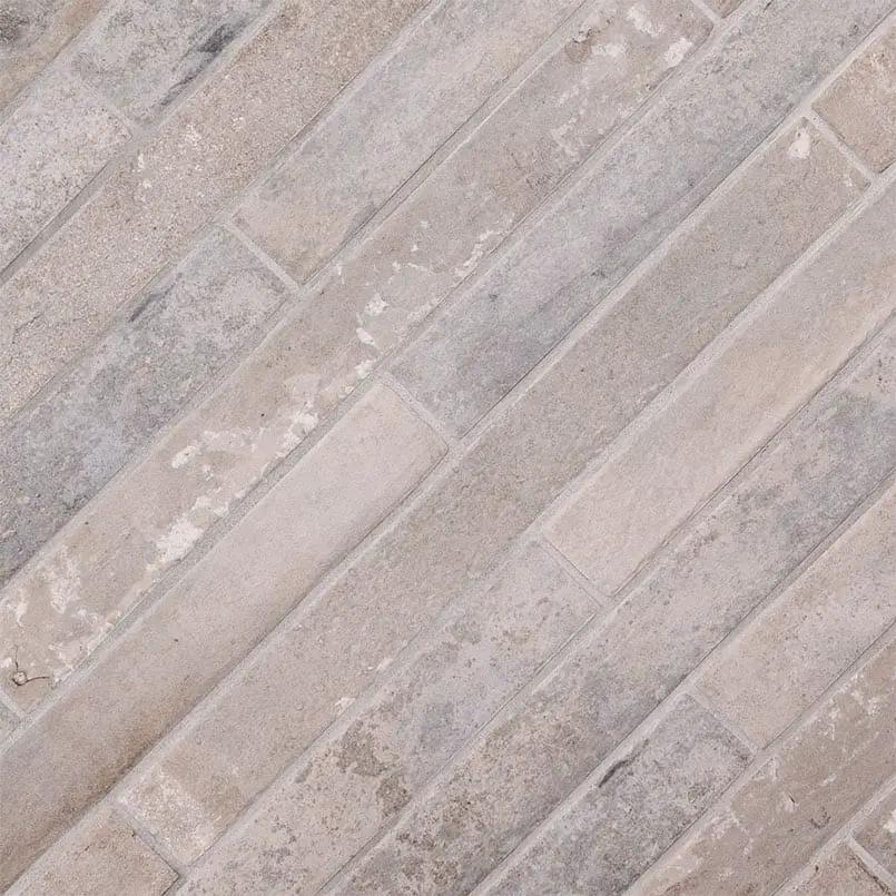 Brickstone Taupe Brick 2x18 Matte Porcelain Mosaics angled view