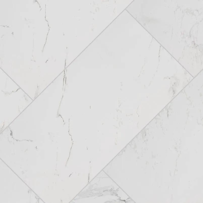 Pietra Carrara Polished Marble Look Porcelain Tiles 12x24 angled view